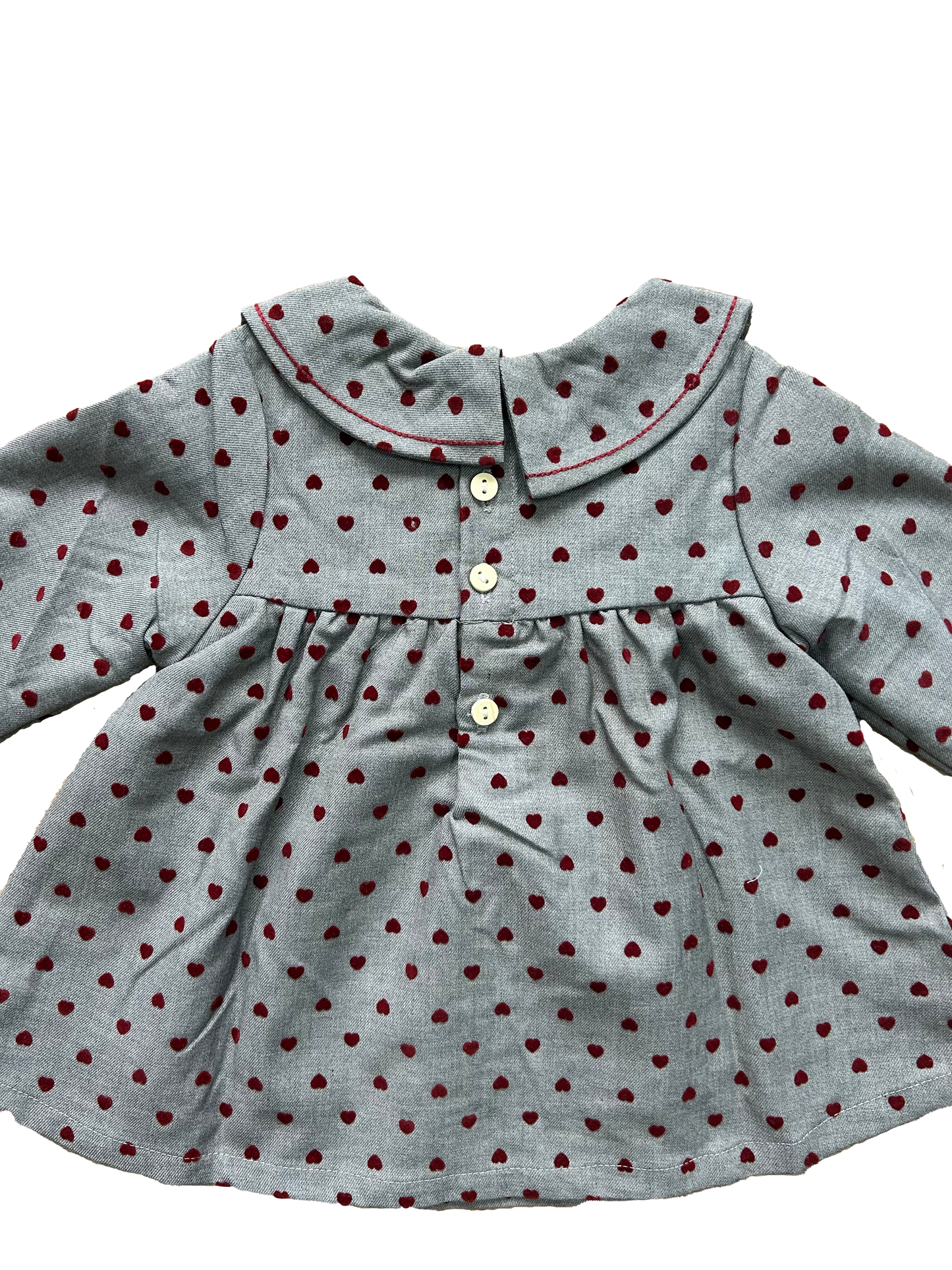 Vestitino baby grigio con cuoricini in velluto
