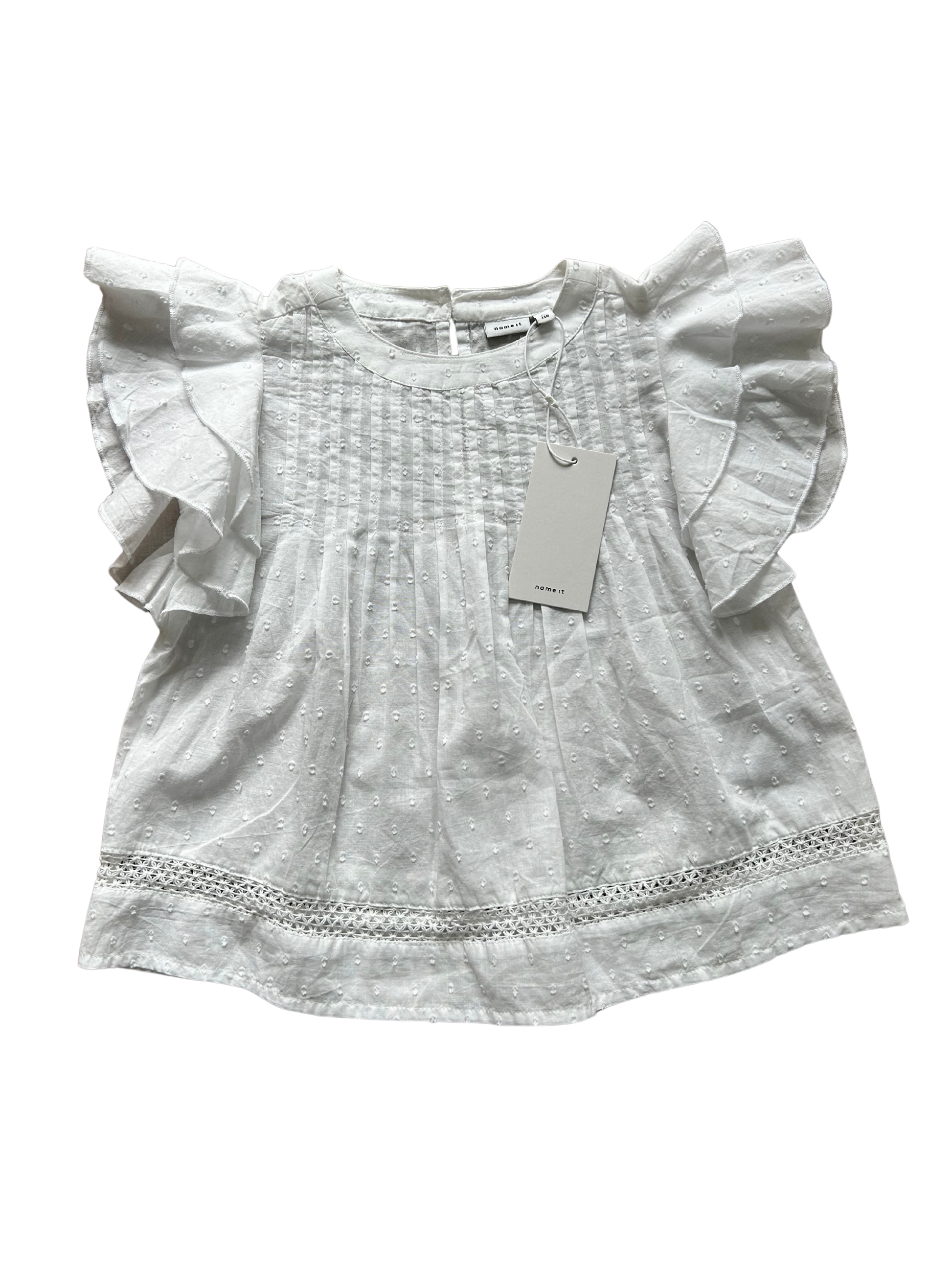 blusa in cotone nameit bianca con rouches sulla manica 