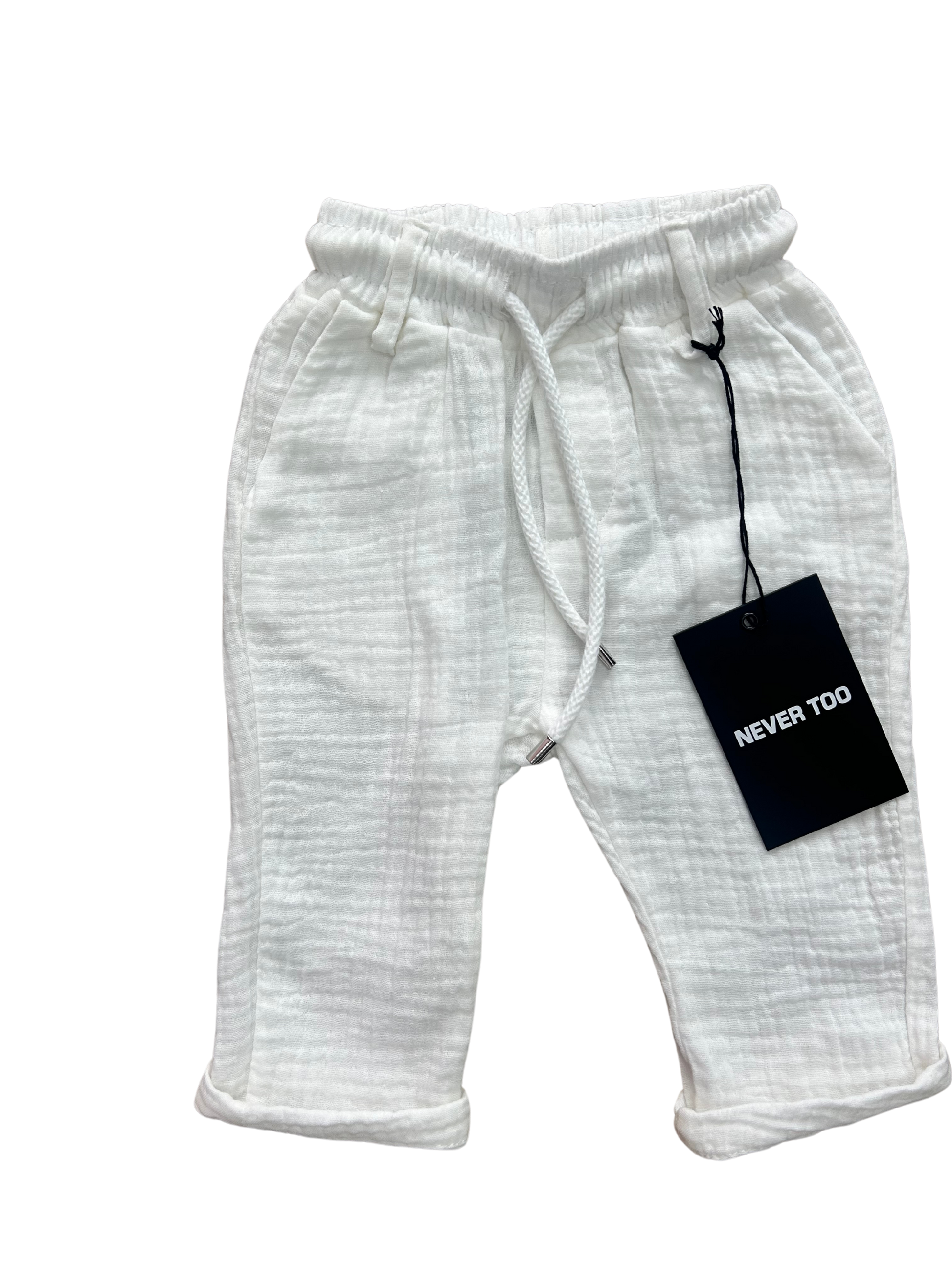 pantalone bianco con elastico in vita per neonato e bambino