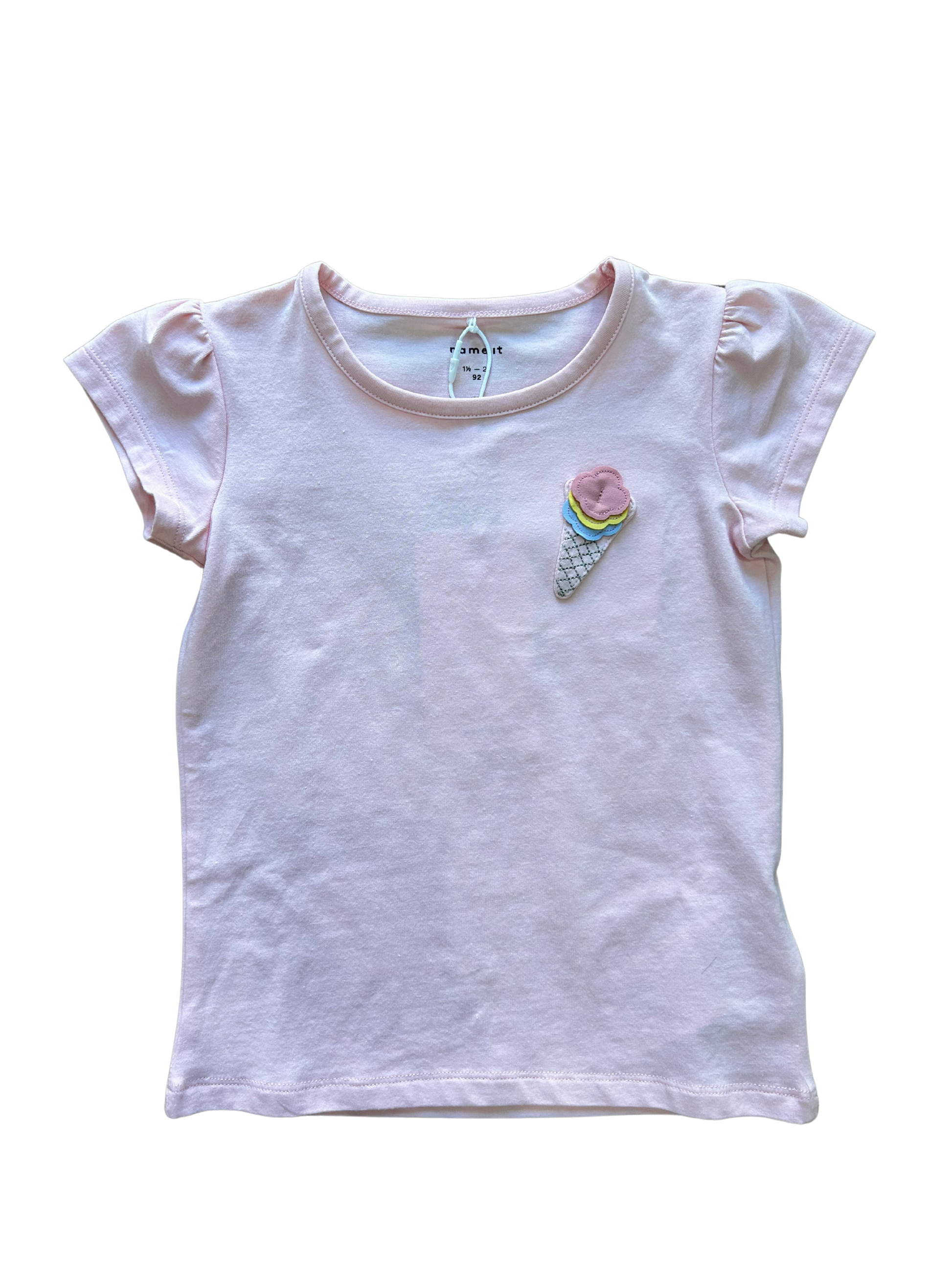 shirt nameit rosa con applicazione gelato in rilievo per neonata e bambina