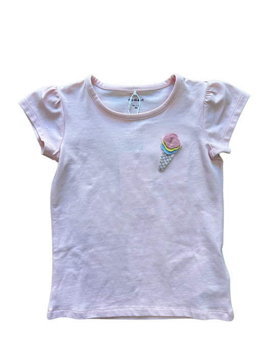 shirt nameit rosa con applicazione gelato in rilievo per neonata e bambina