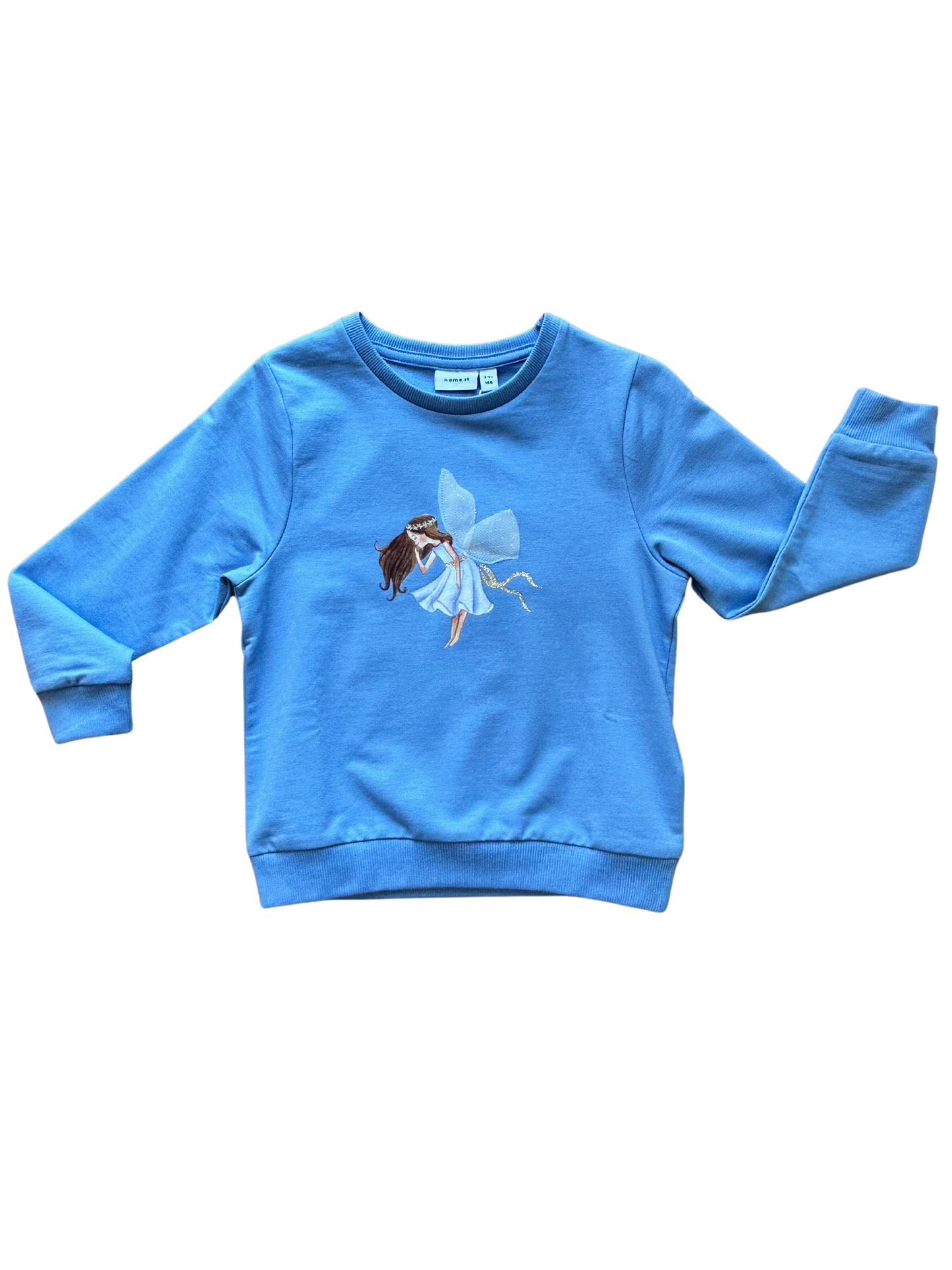 felpina nameit azzurra in cotone con stampa fatina e ali in rete per bambina