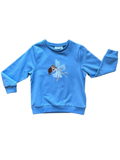 felpina nameit azzurra in cotone con stampa fatina e ali in rete per bambina