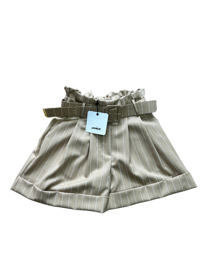 pantaloncino beige gessato elegante con cinta per bambina