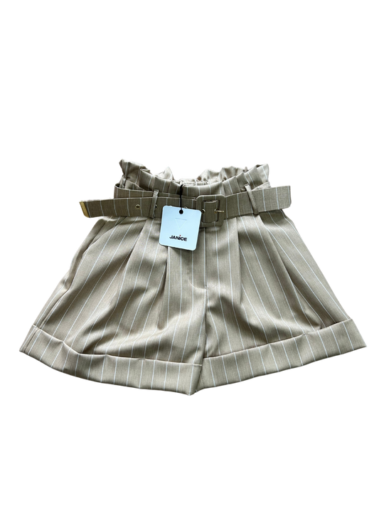 pantaloncino beige gessato elegante con cinta per bambina