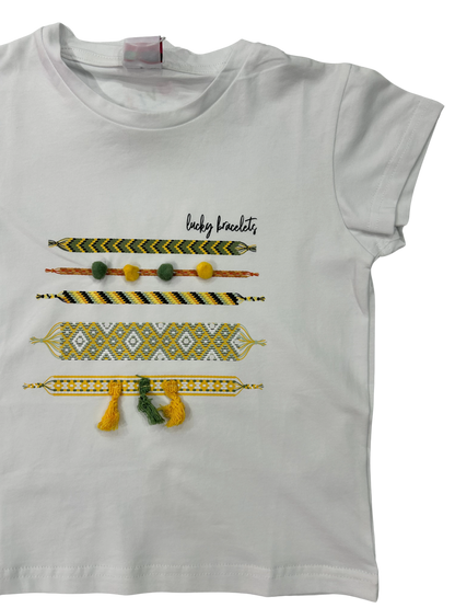 T-shirt con ponpon e nappine bianca