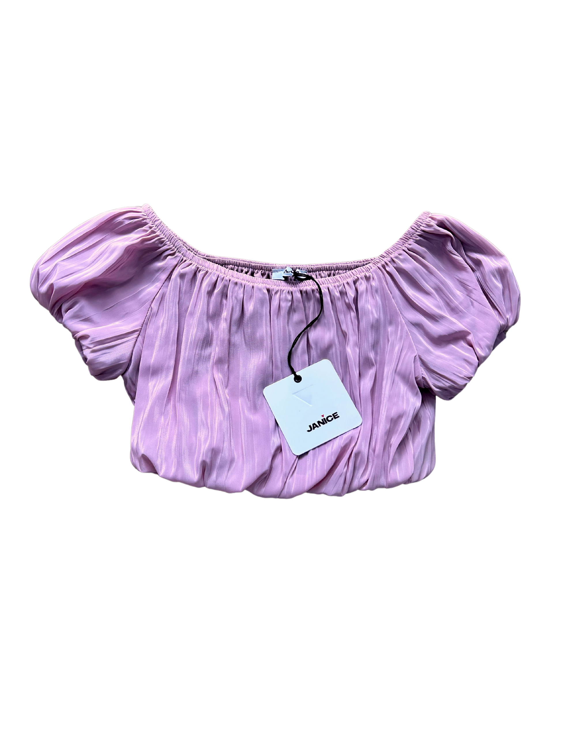 top corto rosa con manica a sbuffo per bambina 
