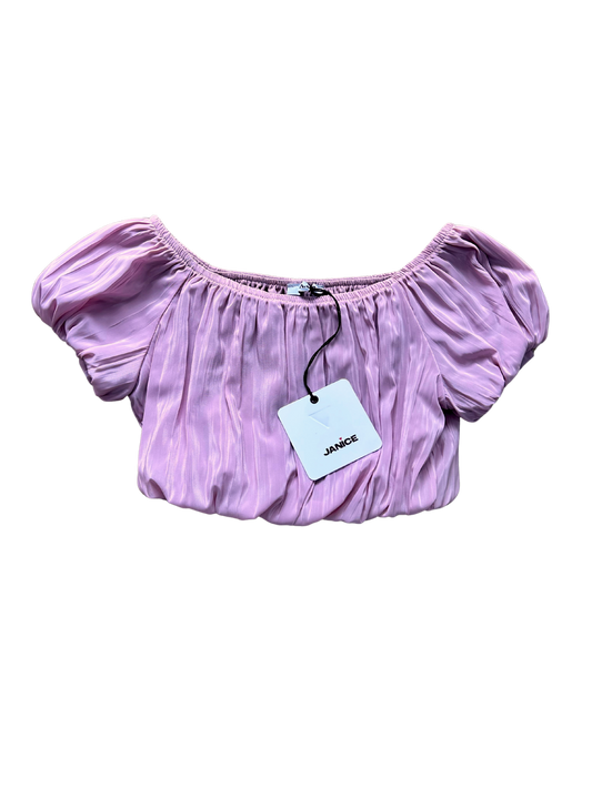 top corto rosa con manica a sbuffo per bambina 