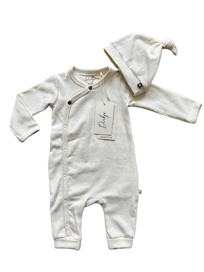 tutina con chiusura antipanico panna unisex con cappellino in coordinato per neonata e neonato