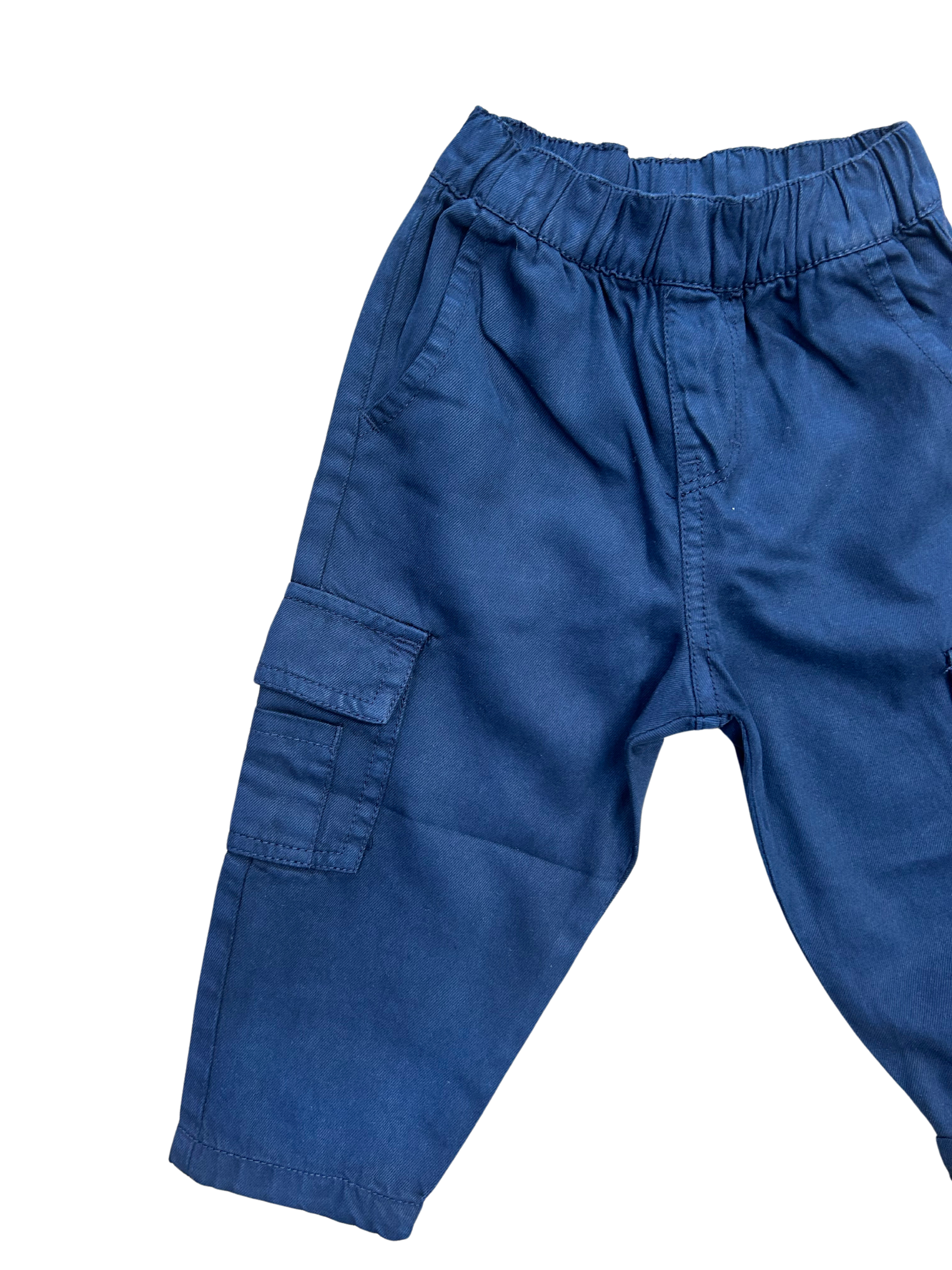 pantalone blu in cotone con elastico in vita per neonato 