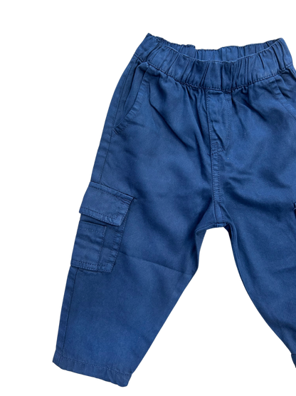 pantalone blu in cotone con elastico in vita per neonato 