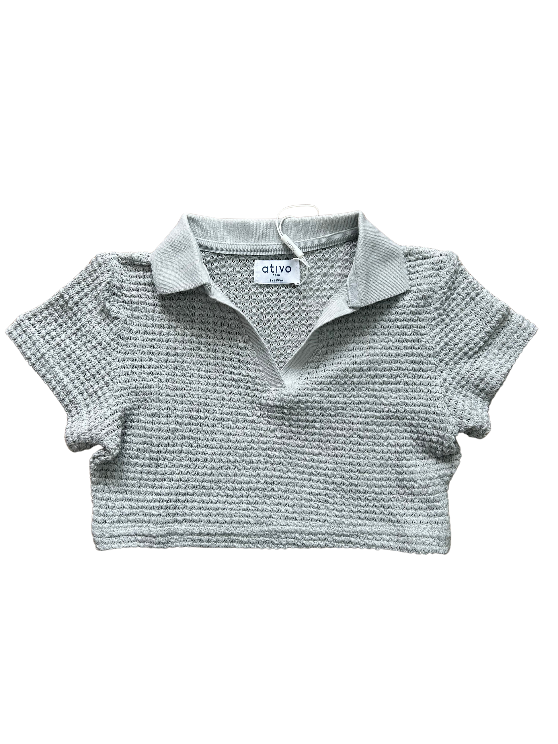 polo crop in filo grigia per bambina e ragazza