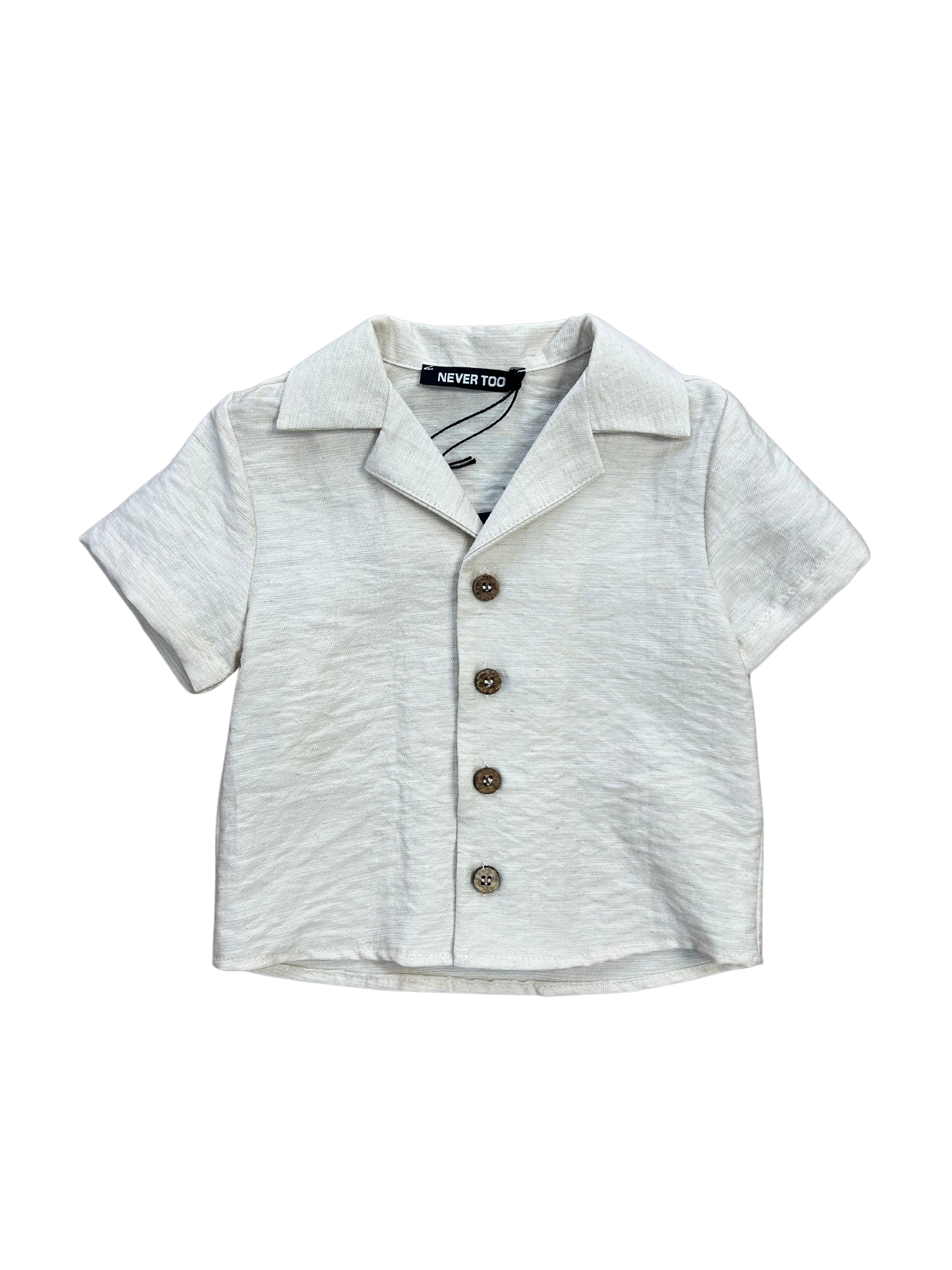 camicia misto lino beige neonato e bambino