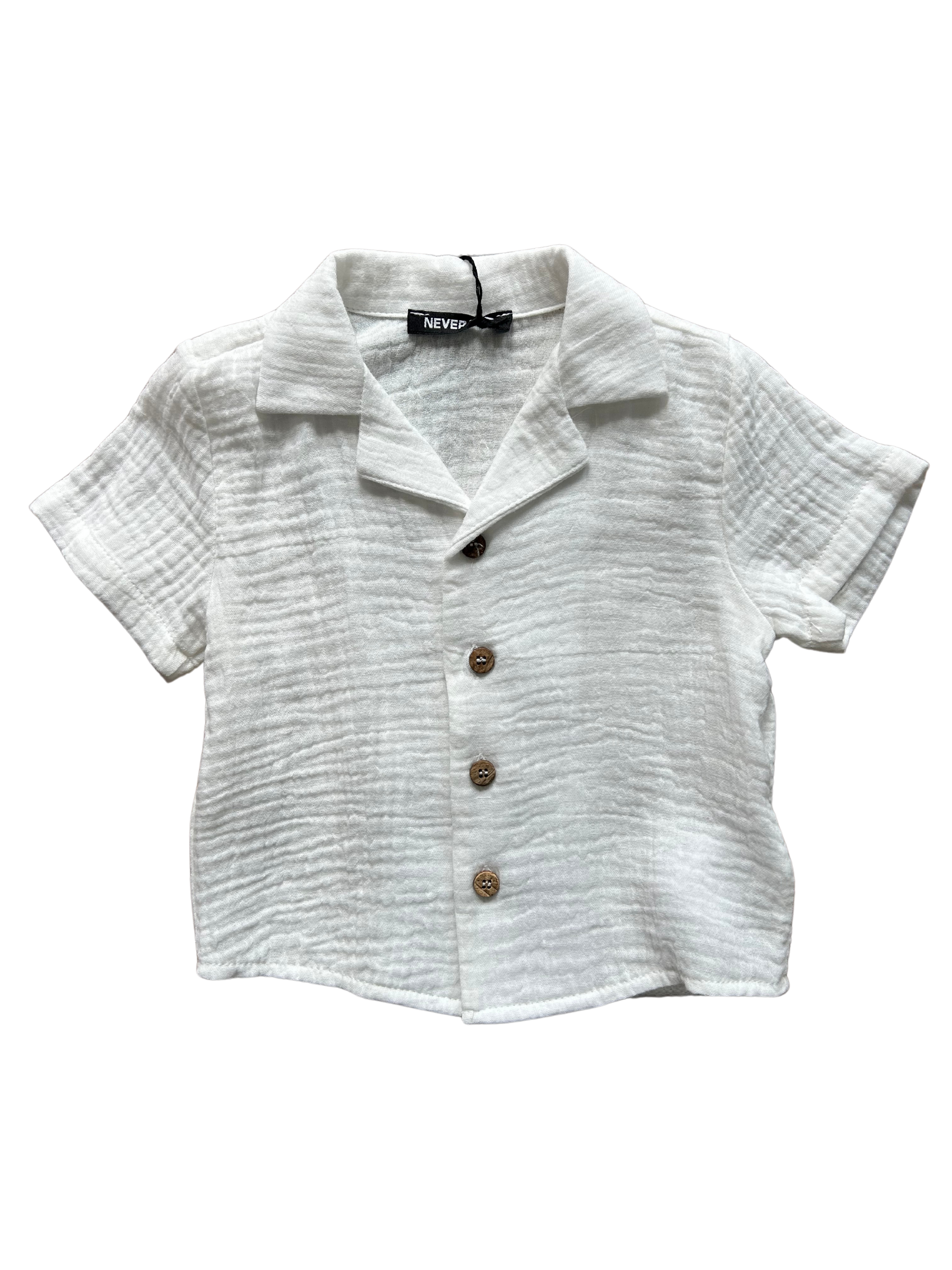 camicia in mussola di cotone bianca a mezza manica per neonato e bambino