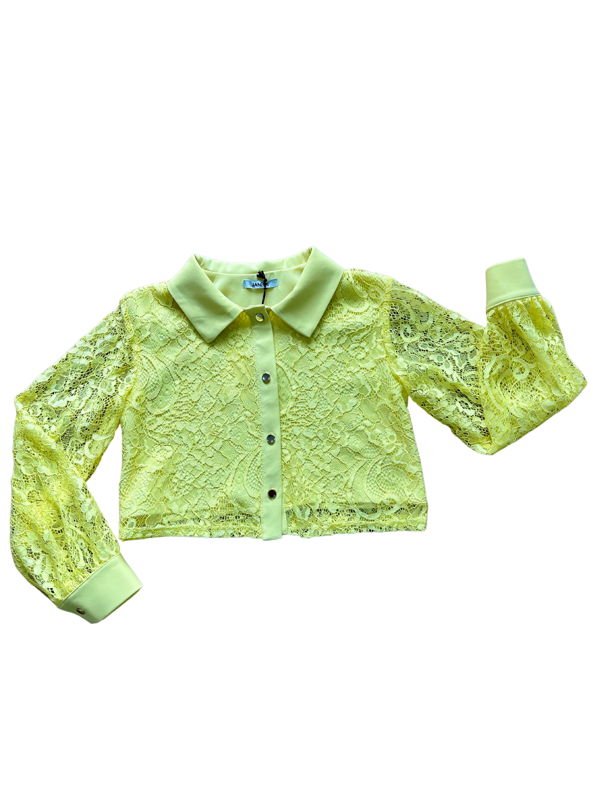 camicia crop janice in pizzo gialla per bambina e ragazza