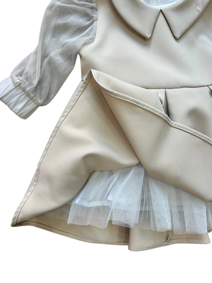 Abito burro con manica in tulle