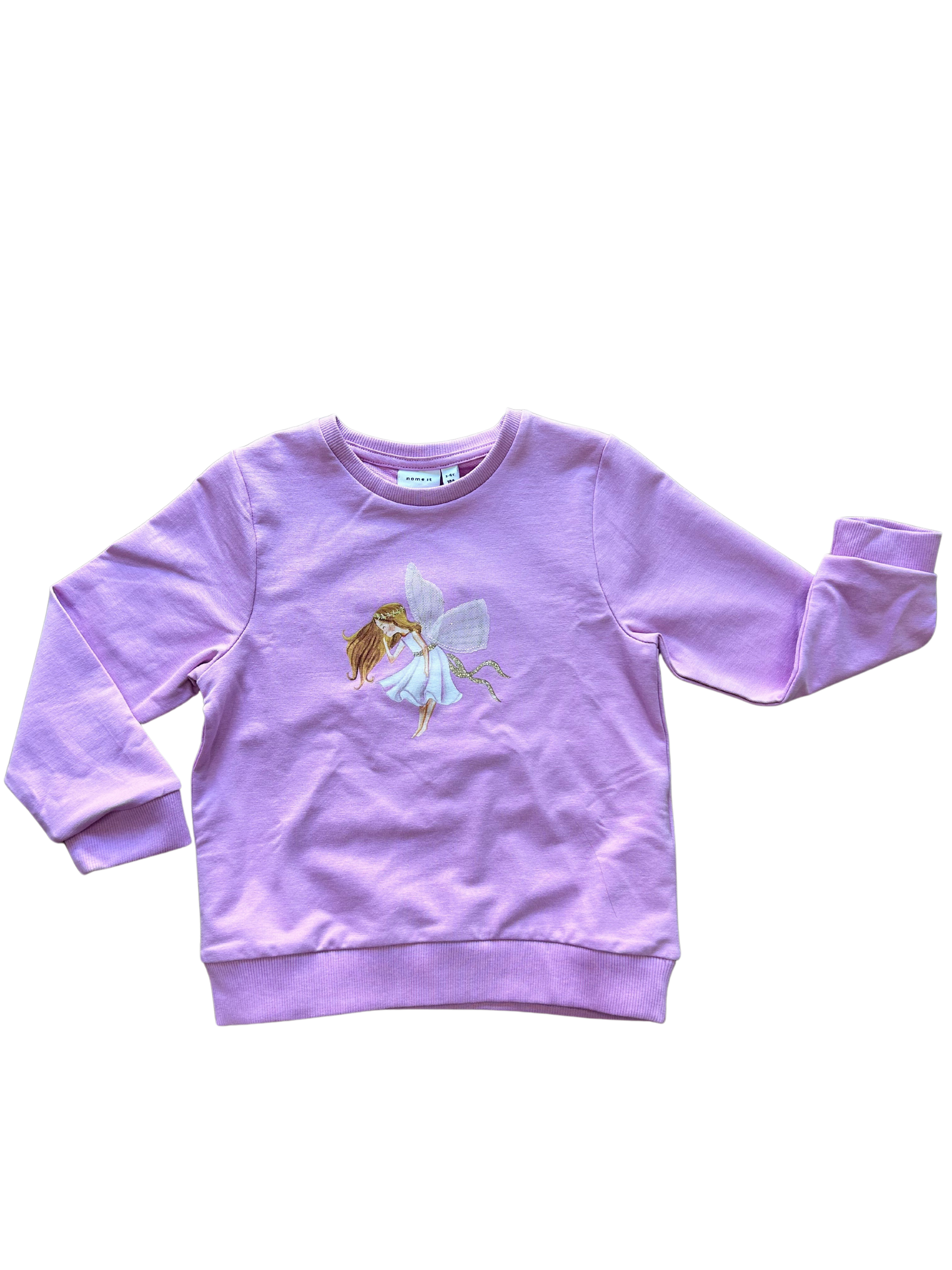 felpina nameit rosa in cotone con stampa fatina e ali in rete per bambina