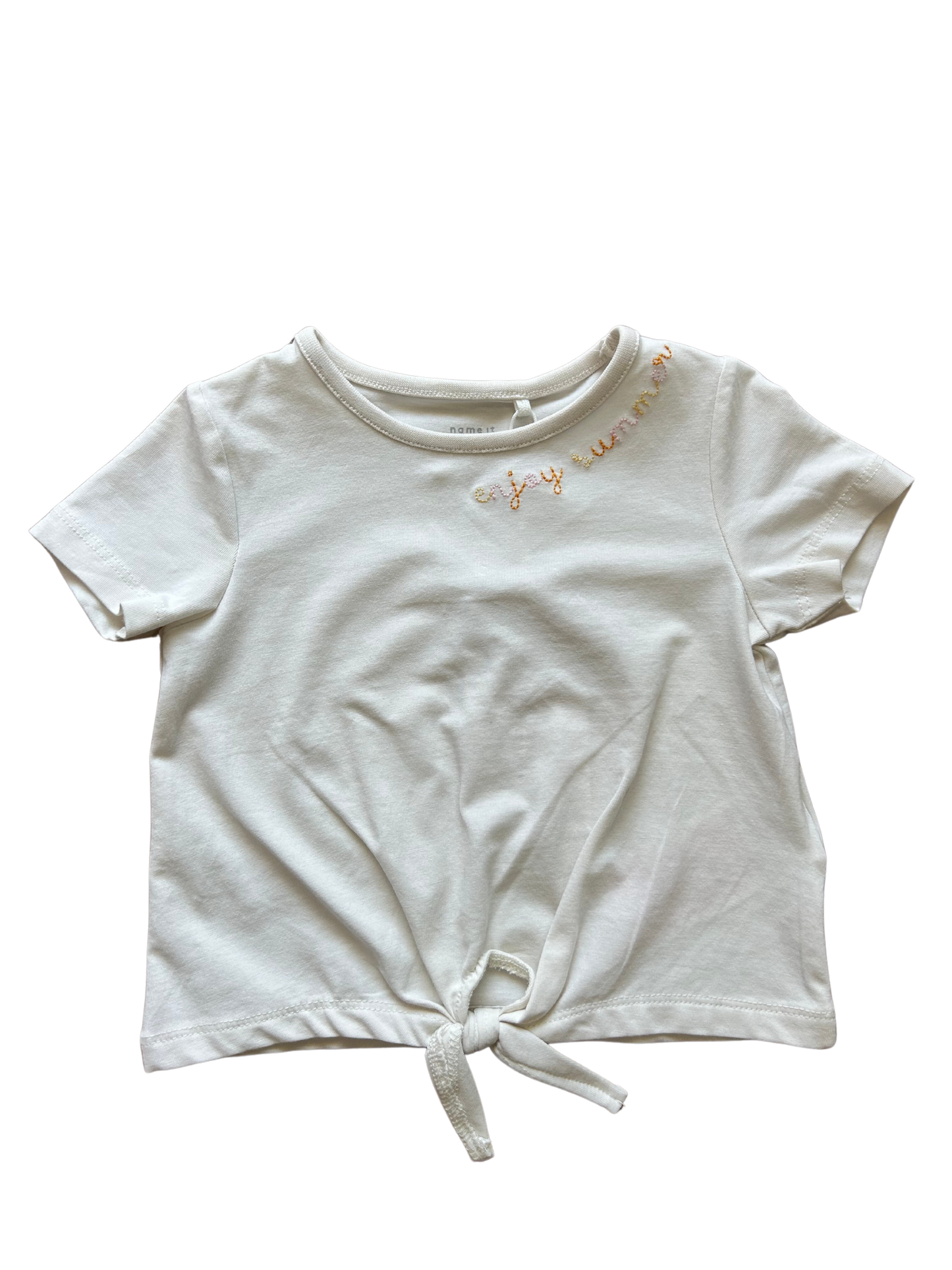 t-shirt in cotone con ricamo e nodino per neonate e bambine