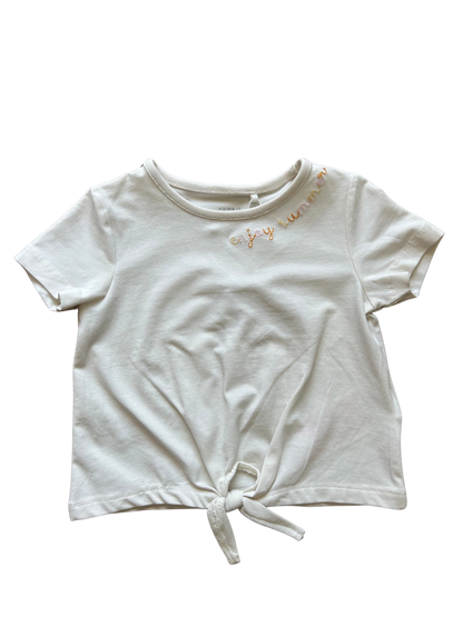 t-shirt in cotone con ricamo e nodino per neonate e bambine