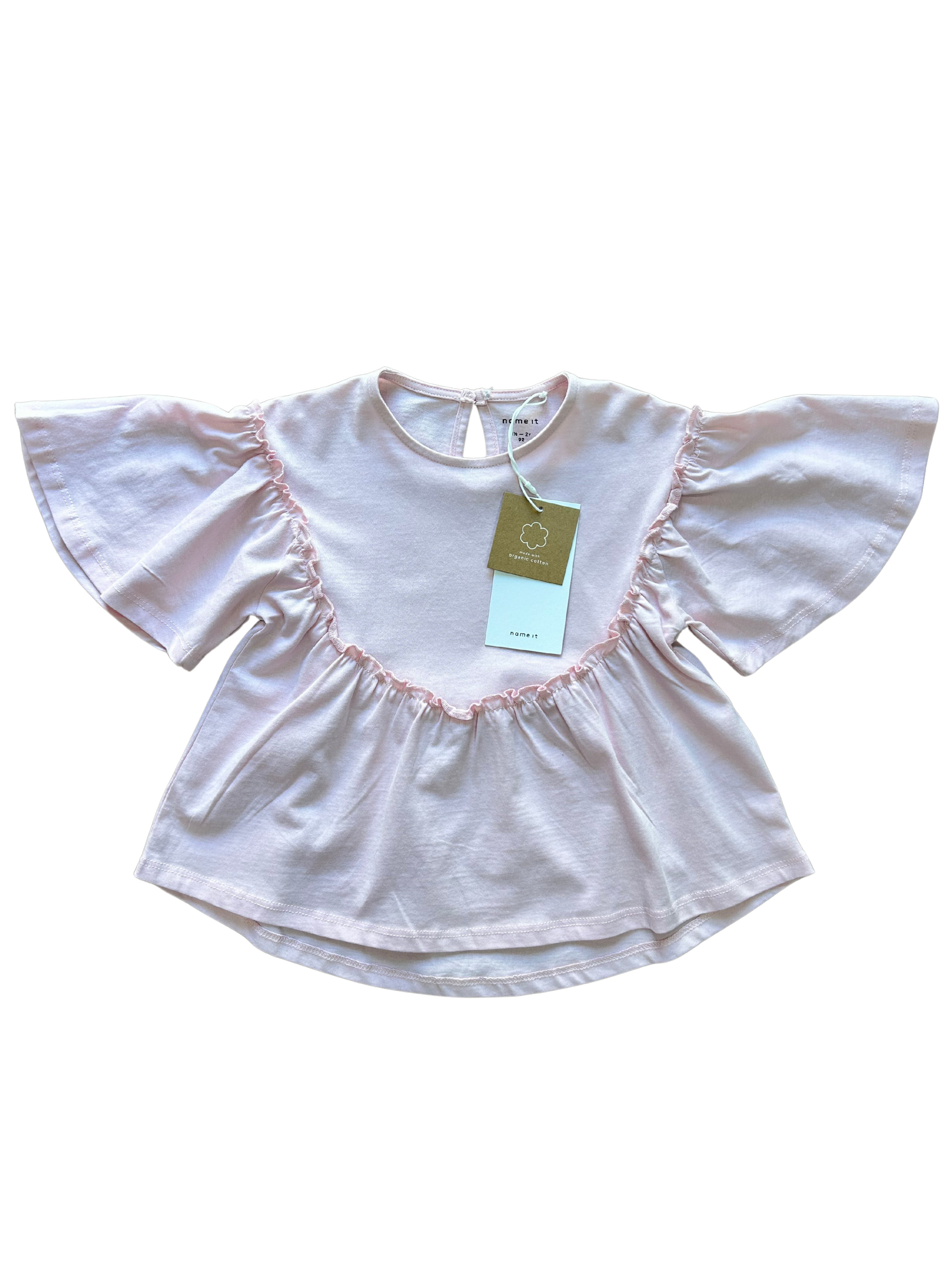 blusa in cotone rosa con manica a campana per neonata e bambina