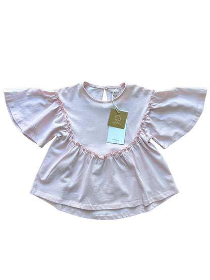 blusa in cotone rosa con manica a campana per neonata e bambina