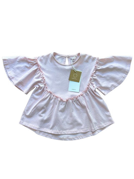 blusa in cotone rosa con manica a campana per neonata e bambina