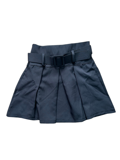 gonna a pieghe nera con cinta in coordinato per bimba con elastico sul retro