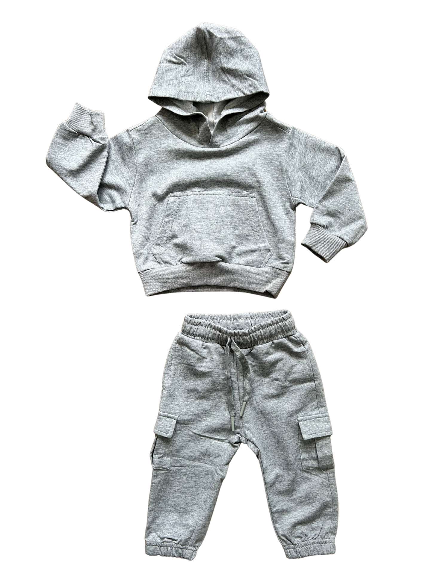 tuta completa unisex grigia con felpa e pantalone cargo per neonata e neonato