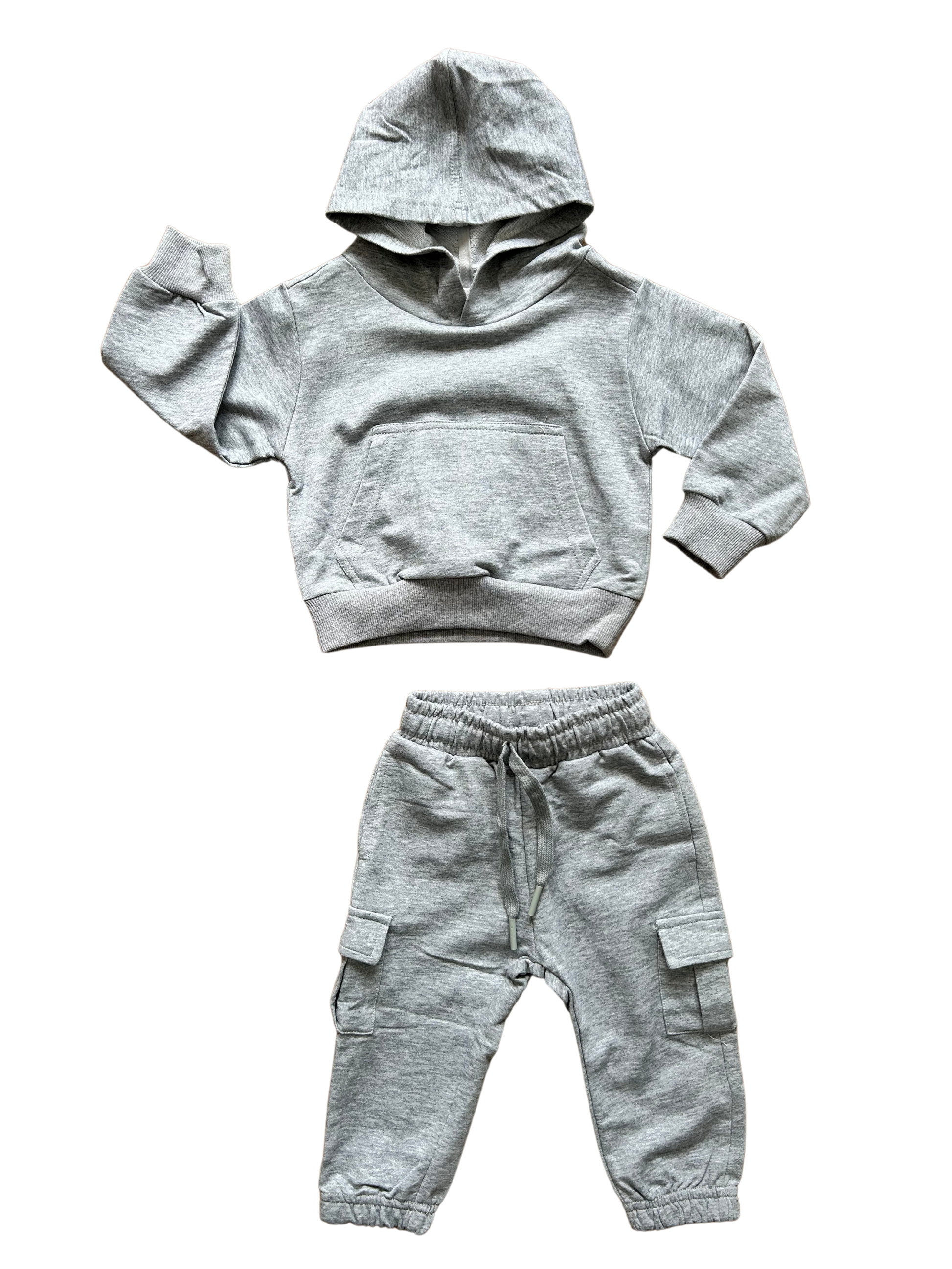 tuta completa unisex grigia con felpa e pantalone cargo per neonata e neonato