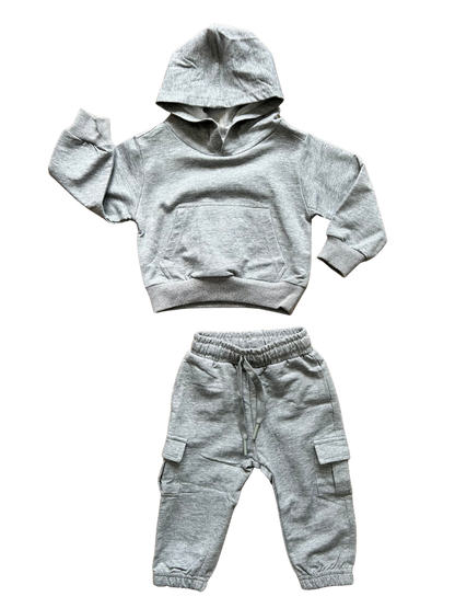 tuta completa unisex grigia con felpa e pantalone cargo per neonata e neonato