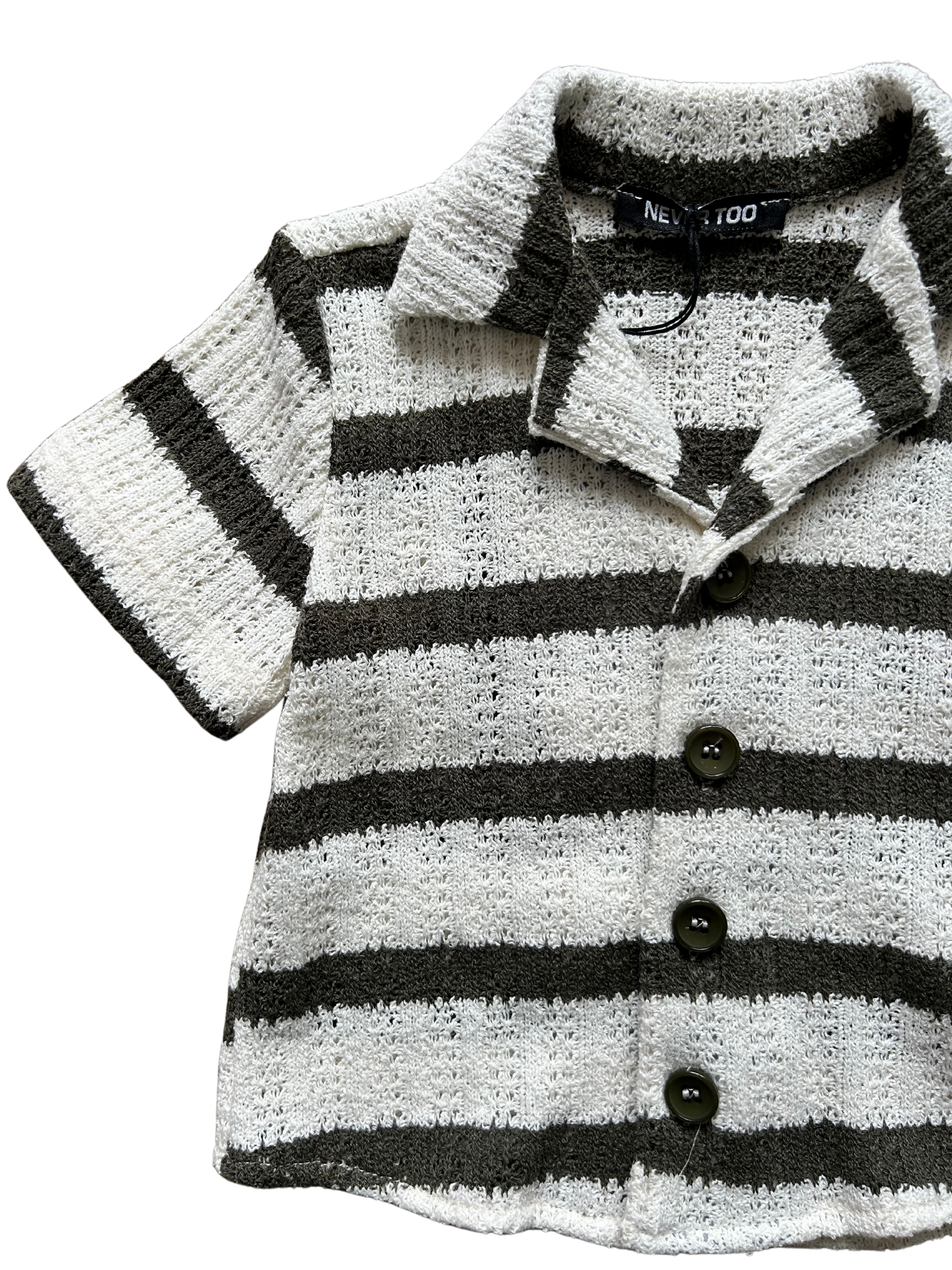 camicia in filo a righe verde e bianca per neonato e bambino