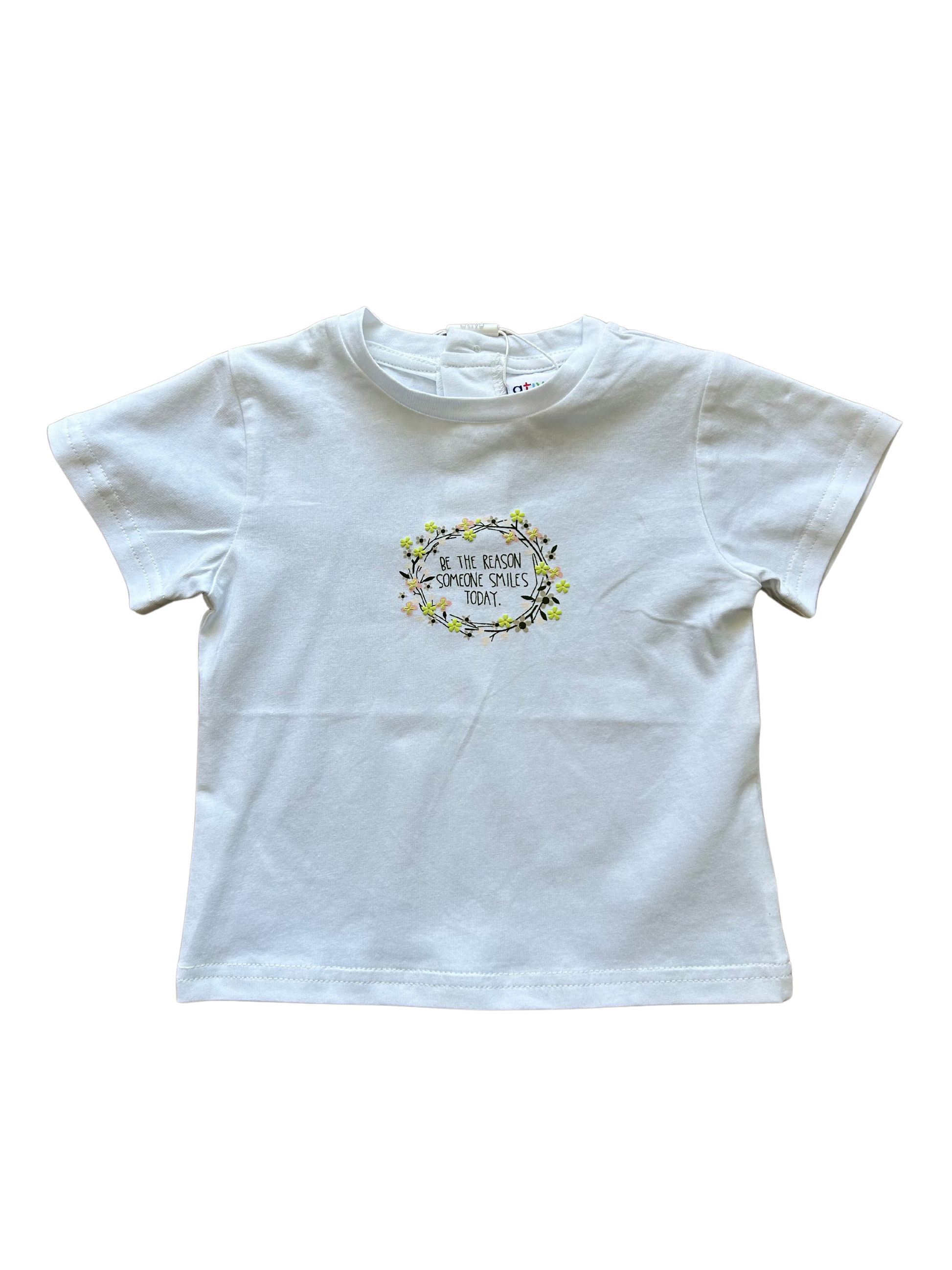 t-shirt in cotone bianca per neonata con stampa fiori davanti