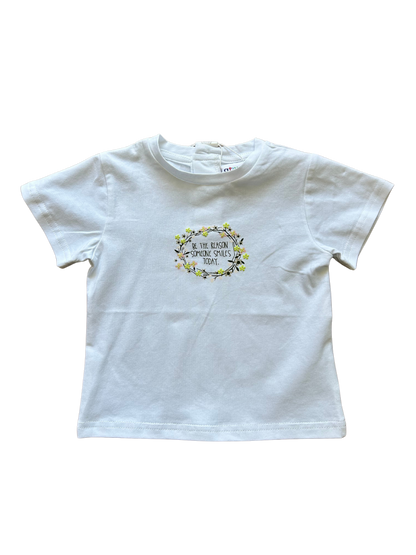 t-shirt in cotone bianca per neonata con stampa fiori davanti