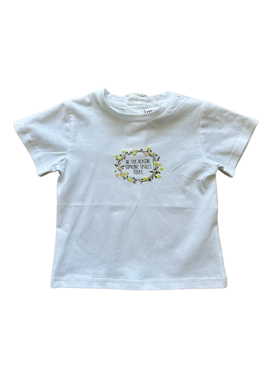 t-shirt in cotone bianca per neonata con stampa fiori davanti