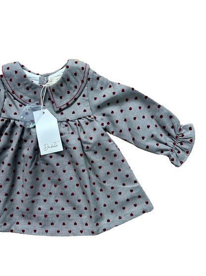 Vestitino baby grigio con cuoricini in velluto