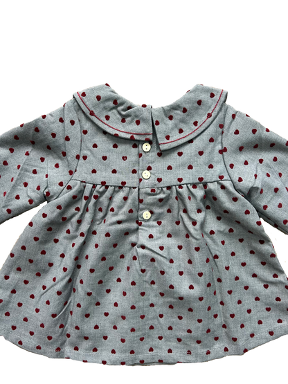 Vestitino baby grigio con cuoricini in velluto