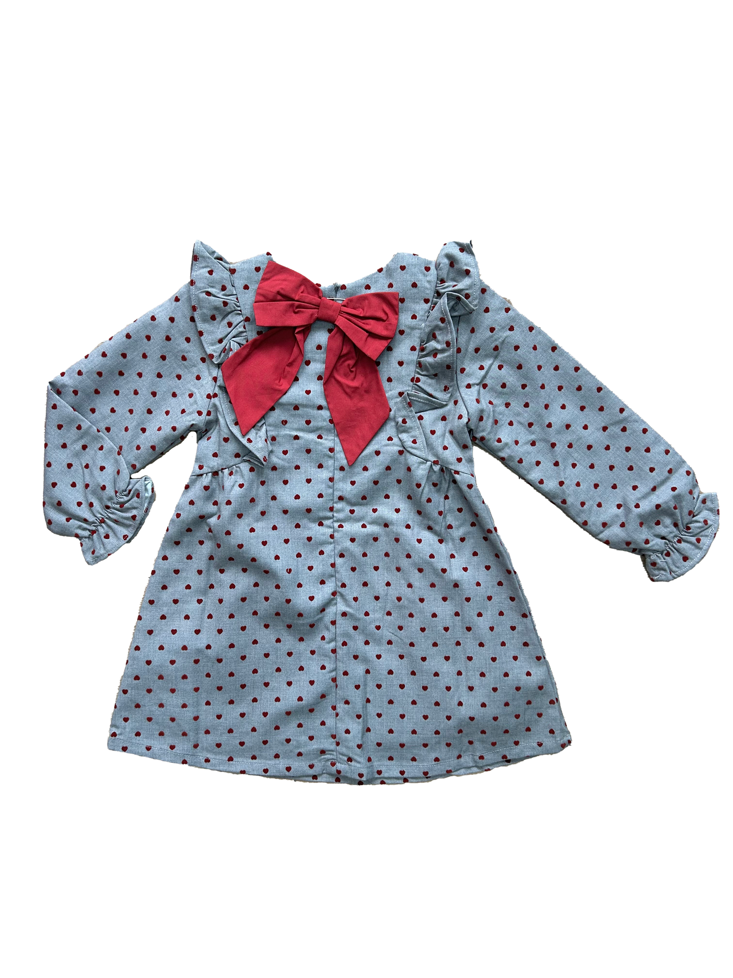 Vestitino grigio con cuoricini in velluto e fiocco