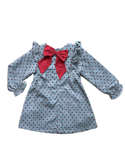 Vestitino grigio con cuoricini in velluto e fiocco