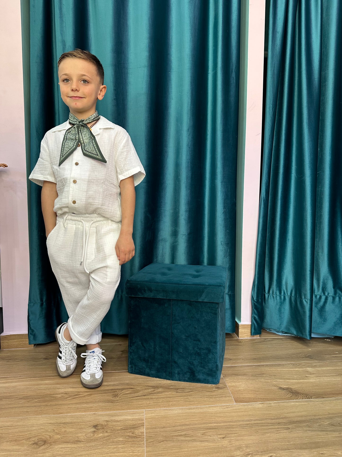 completo bianco in mussola di cotone neonato e bambino