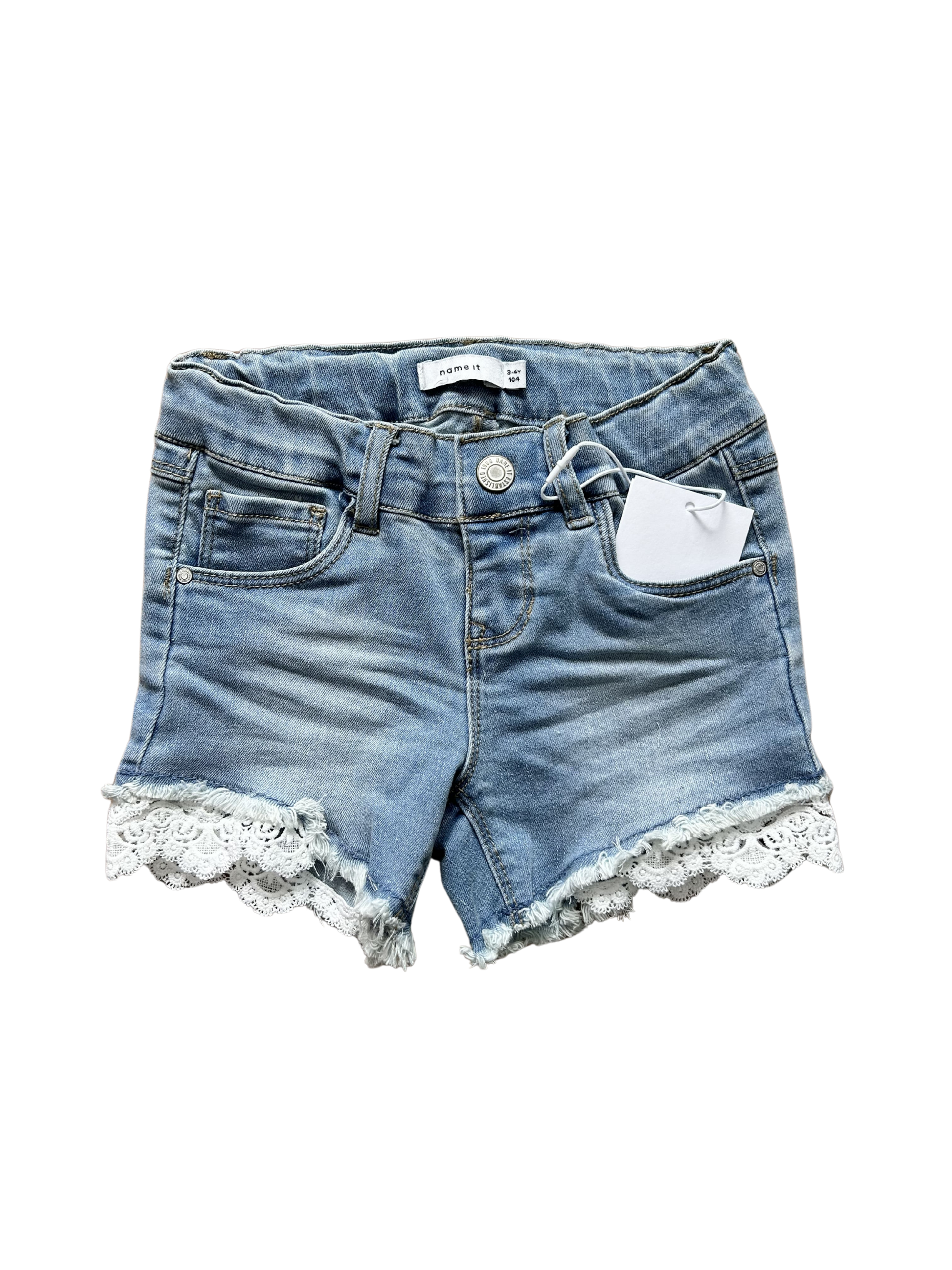 pantaloncino in jeans con inserto in pizzo per bambina e ragazza
