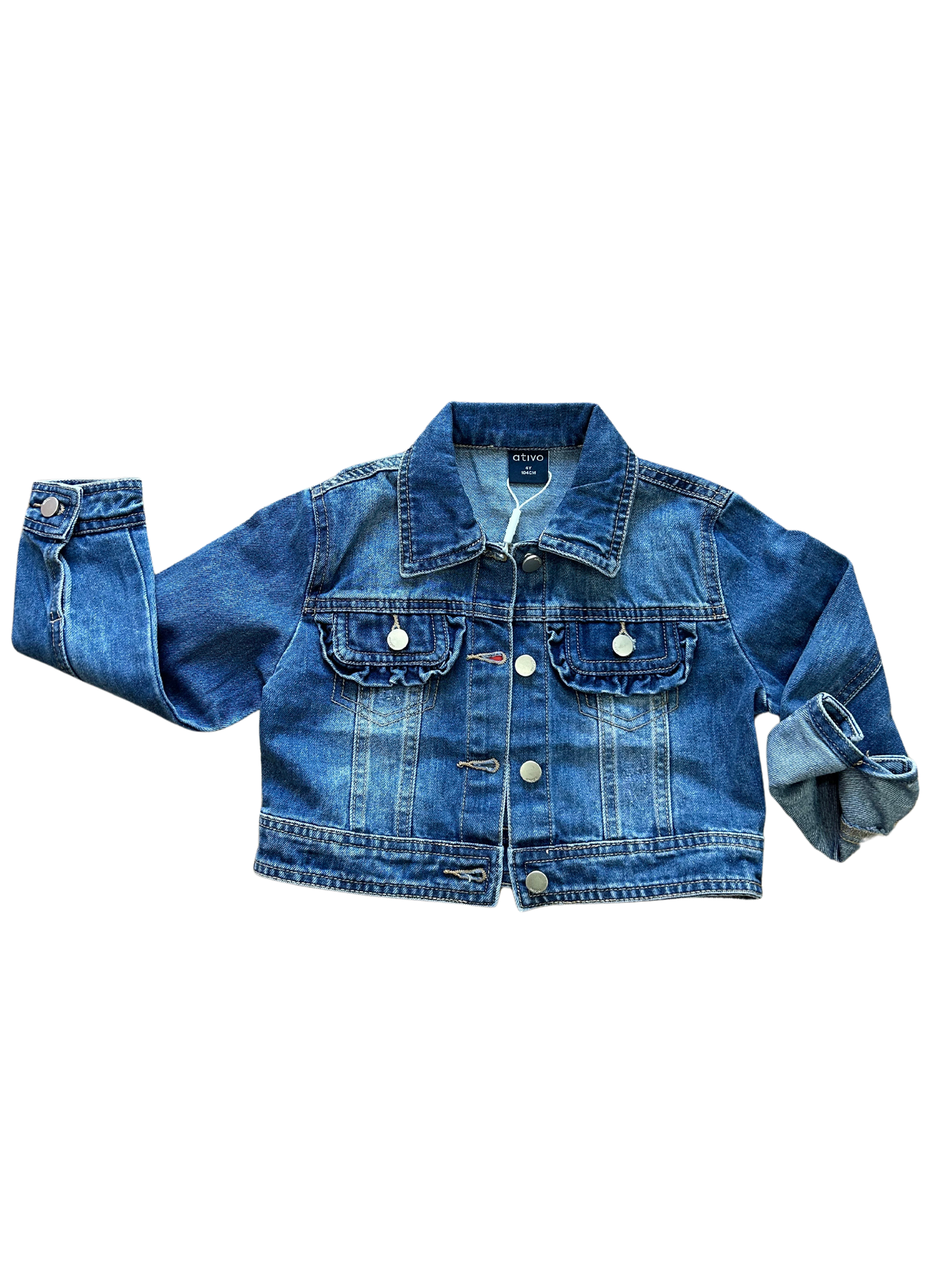 giacca jeans crop per bambina con rouches sull tasche 