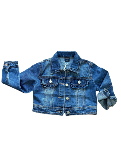 giacca jeans crop per bambina con rouches sull tasche 