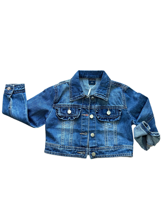 giacca jeans crop per bambina con rouches sull tasche 