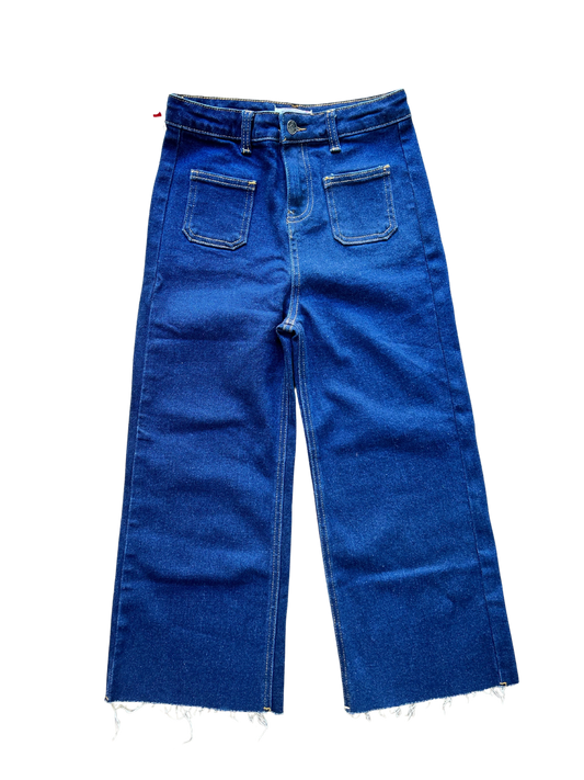 jeans modello palazzo 7/8 lavaggio scuro per bambina in sconto