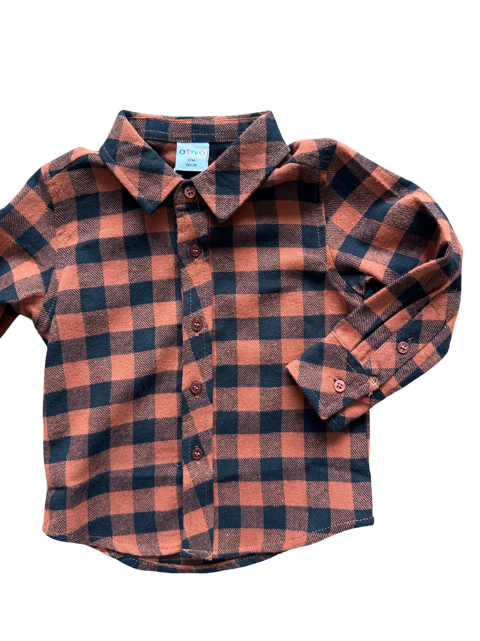 camicia a quadri mattone e nera in cotone per neonato