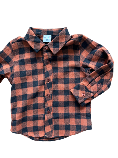 camicia a quadri mattone e nera in cotone per neonato