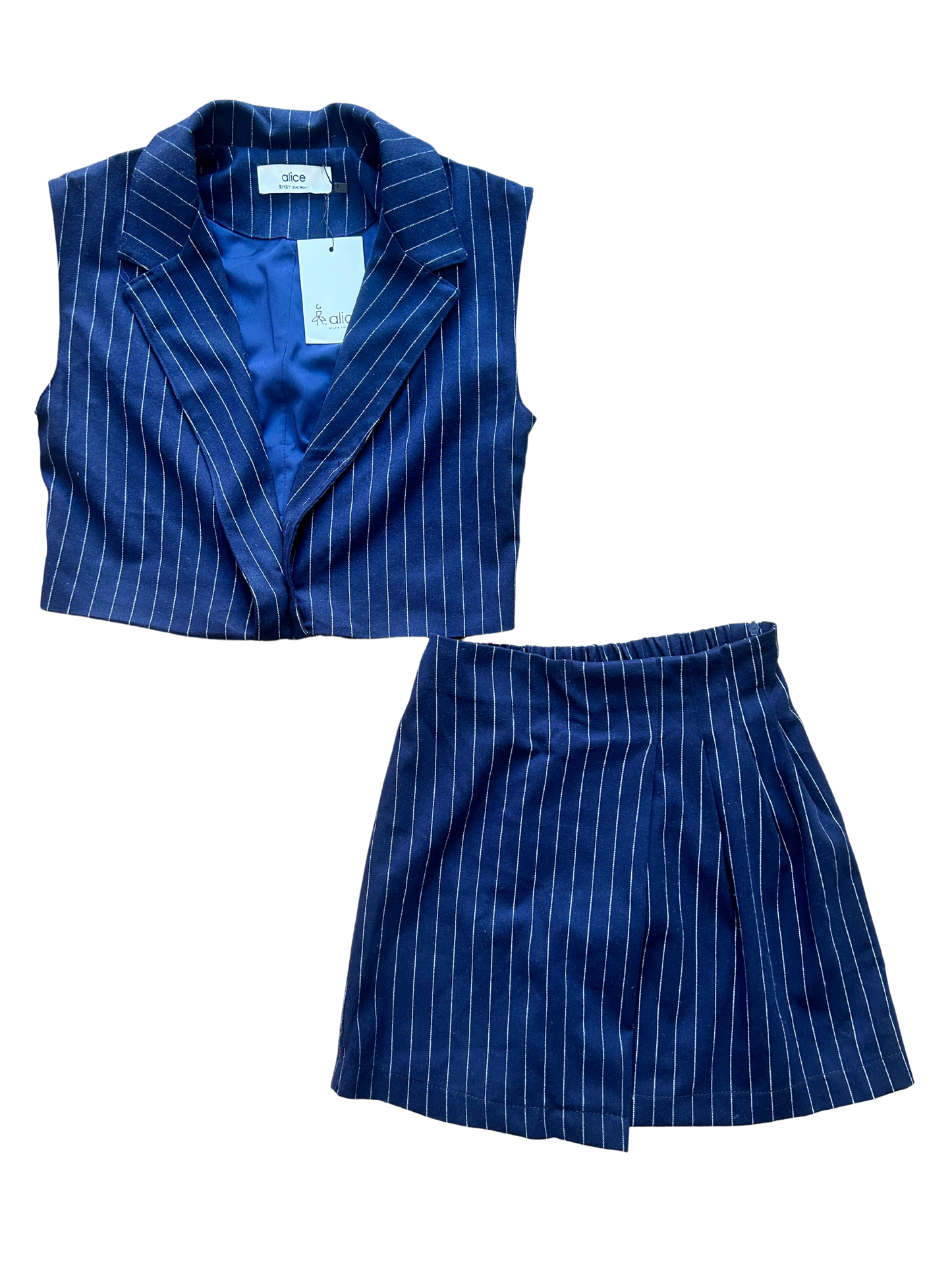 completo gessato con panciotto e gonna per bambina