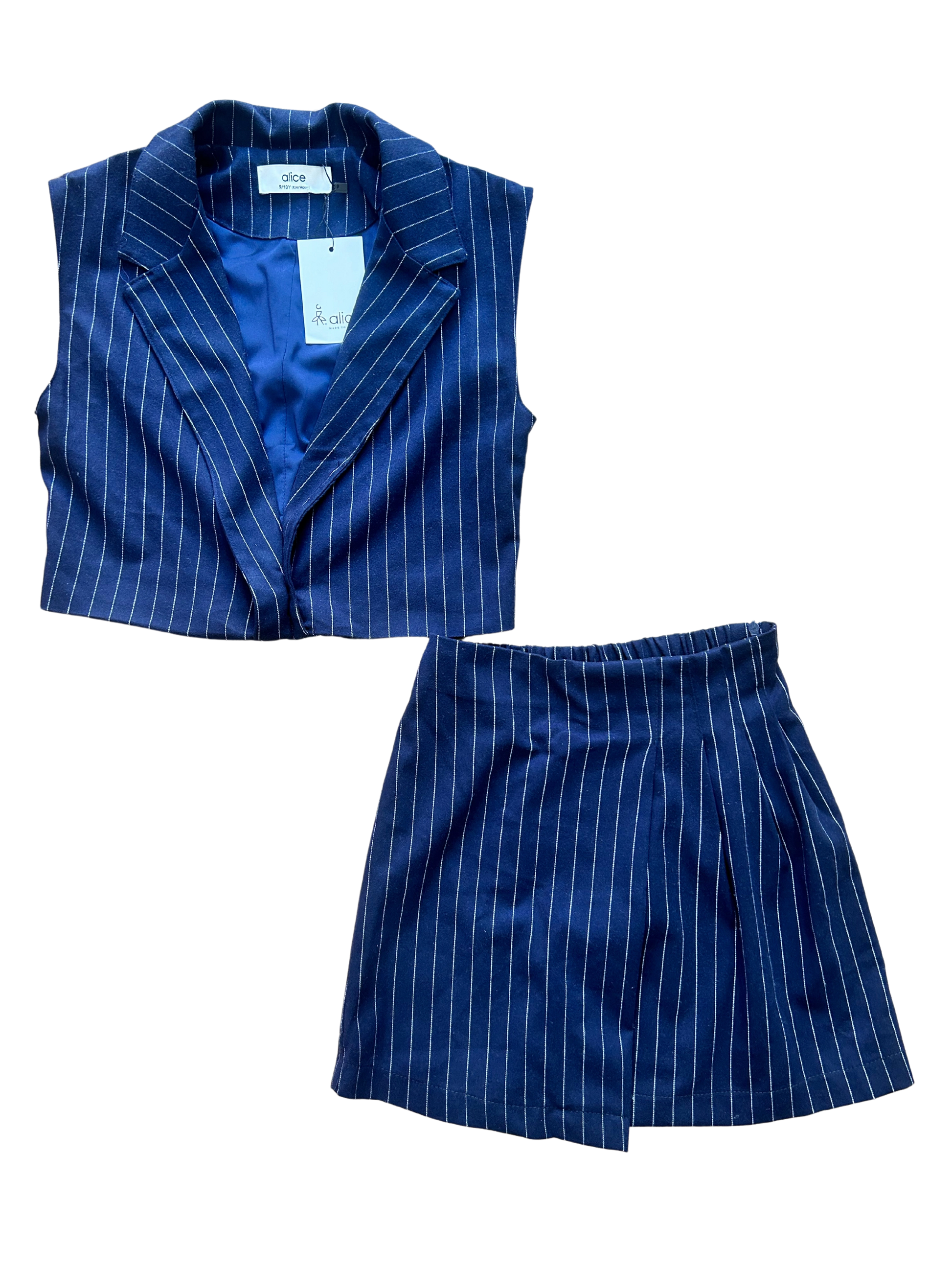 completo gessato con panciotto e gonna per bambina