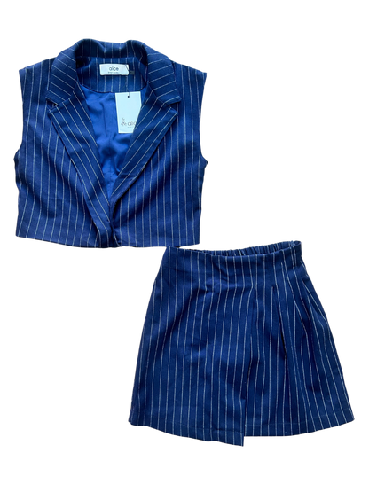 completo gessato con panciotto e gonna per bambina