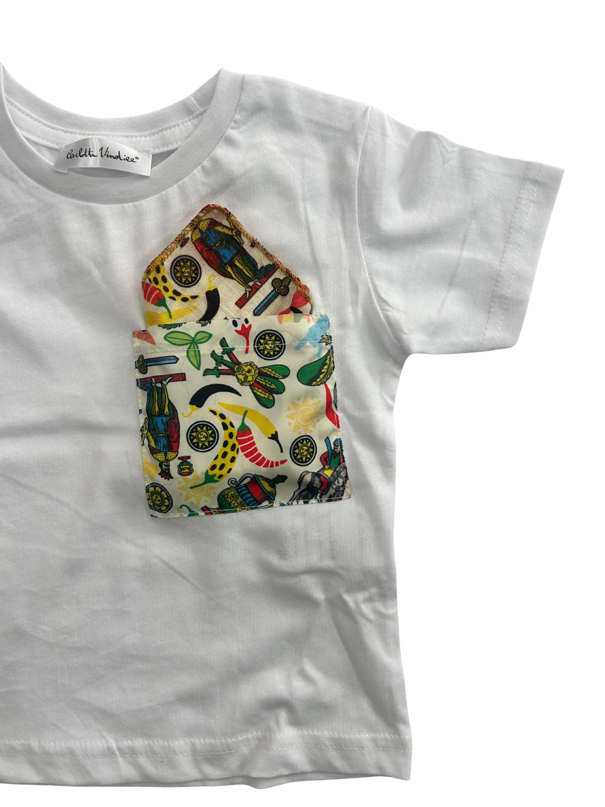 t-shirt coordinata al costume con stampa carte napoletane per bambino